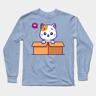 Cute Cat Playing In Box Cartoon Long Sleeve T-Shirt